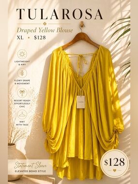 Tularosa Yellow Draped Boho Blouse XL NWT Statement Sleeve Top